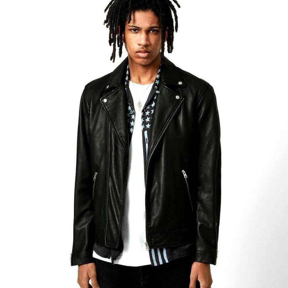 All Saints Lomi Sheep Leather Asymmetrical Zip Biker Moto Jacket Black Sz Medium